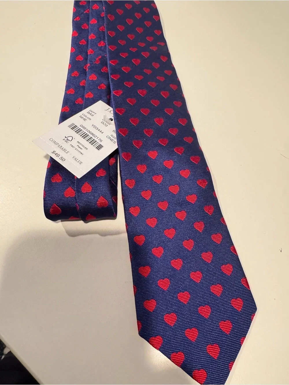 J. Crew Navy Tie with Red Heart Motif